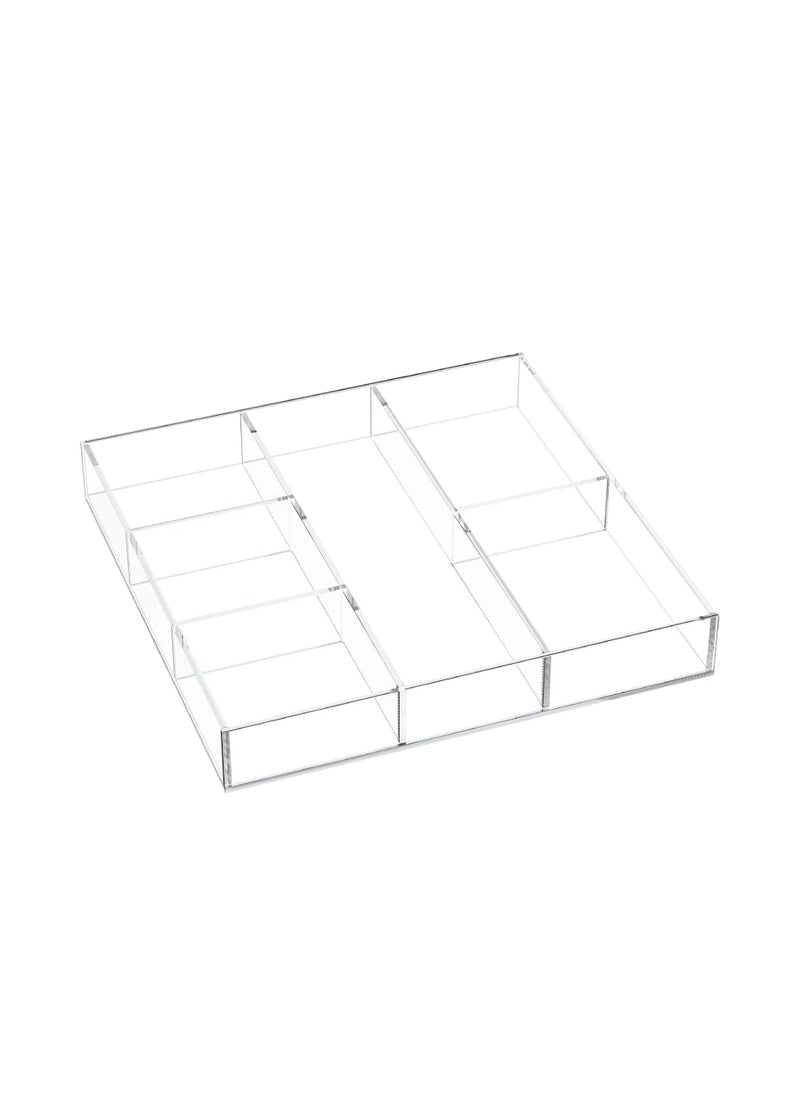 SMARTPOINTS Acrylic Drawer Organizer, 6 Section Clear Makeup Tray Organizer for Drawer Office Bedroom(11.8x11.8 inch)  - Image 1