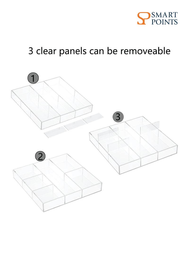 SMARTPOINTS Acrylic Drawer Organizer, 6 Section Clear Makeup Tray Organizer for Drawer Office Bedroom(11.8x11.8 inch)  - Image 4