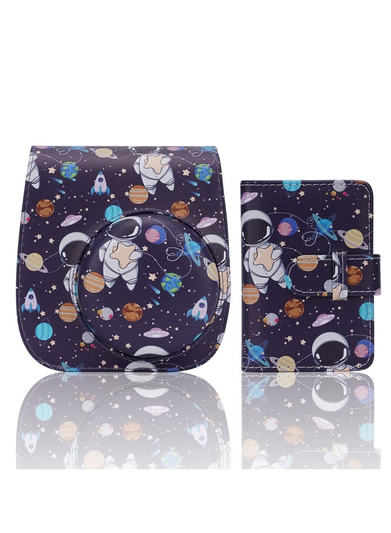 SOLARAE Astronaut-Themed PU Leather Camera Case for Fujifilm Instax Mini 11/9/8/8+ with Adjustable Shoulder Strap and Mini Photo Album - Perfect for Instant Film Photography! - Image 3