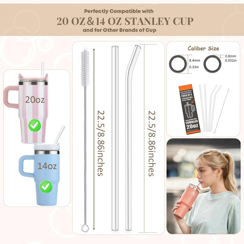Haundry 4 Pack Replacement Clear Straws for Stanley 20 oz 14oz Tumbler, 8.85 inch Reusable Plastic Straws for Yeti 30oz 25 oz 26 oz 20 oz Tumbler, Mason Jar 16oz Venti Cup with Brush, Made of Tritan - Image 2