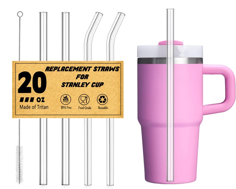 Haundry 4 Pack Replacement Clear Straws for Stanley 20 oz 14oz Tumbler, 8.85 inch Reusable Plastic Straws for Yeti 30oz 25 oz 26 oz 20 oz Tumbler, Mason Jar 16oz Venti Cup with Brush, Made of Tritan - Image 1