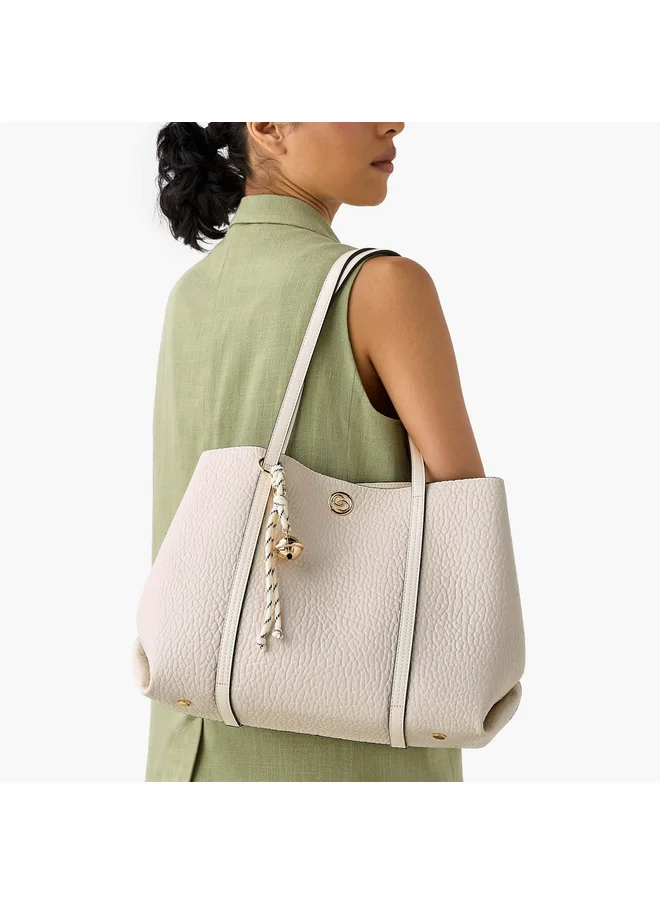 Celeste Women Textured Tote Bag with Pouch and Zip Closure