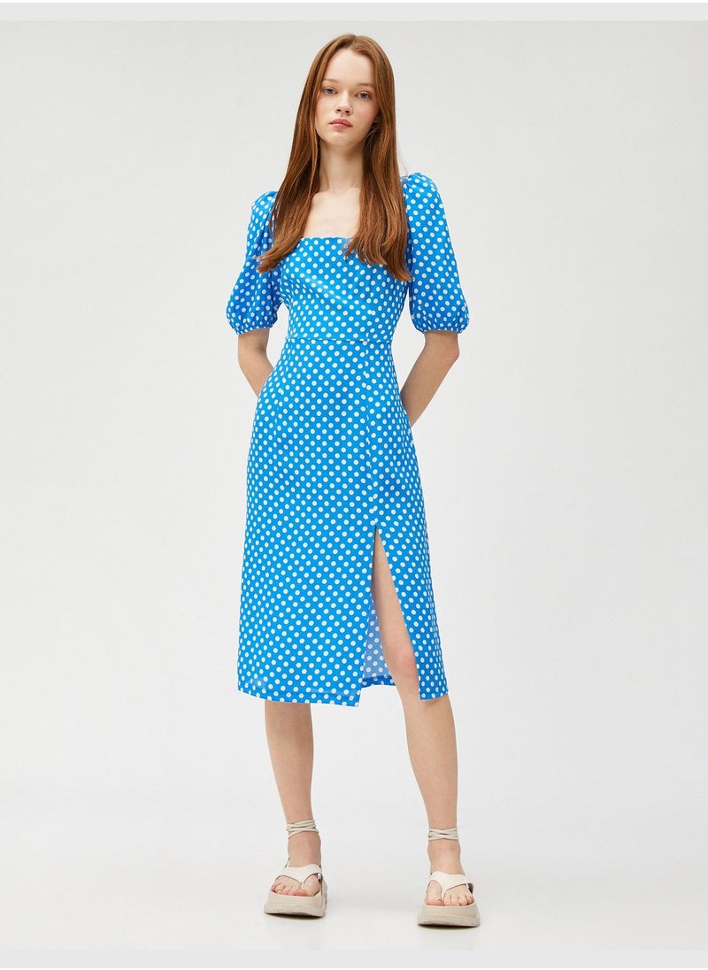 KOTON Midi Polka Dotted Square Neck Puff Sleeve Dress  - Image 2