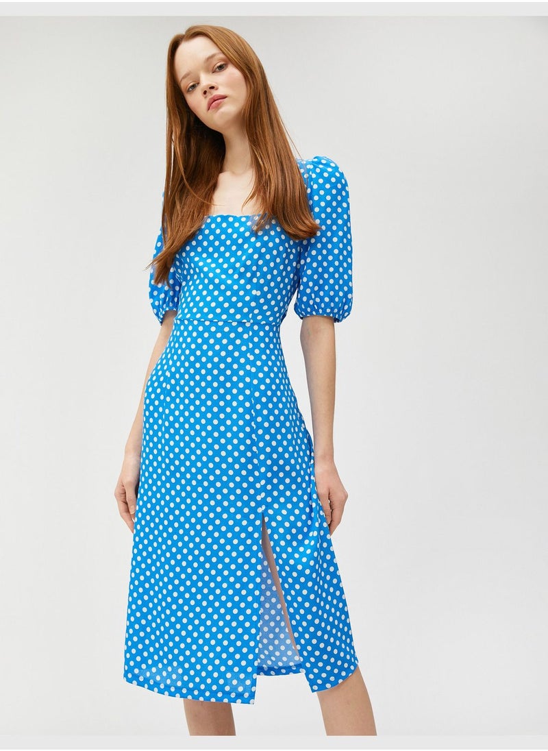 KOTON Midi Polka Dotted Square Neck Puff Sleeve Dress  - Image 1