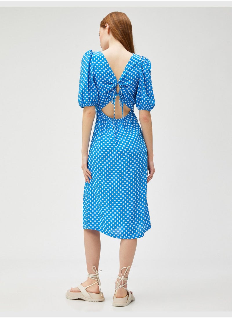 KOTON Midi Polka Dotted Square Neck Puff Sleeve Dress  - Image 4