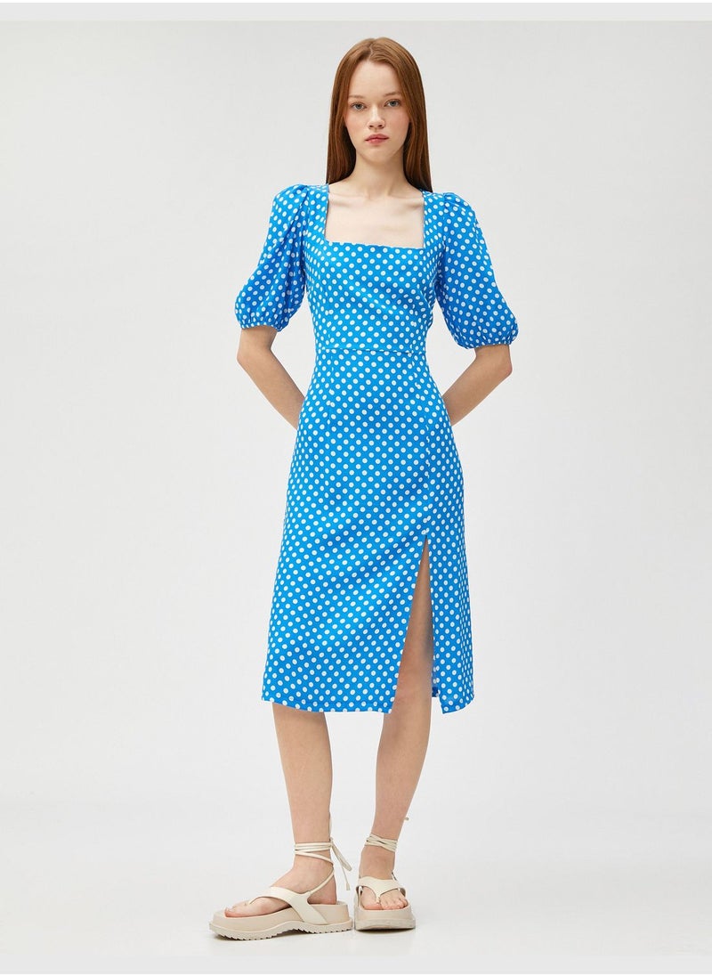 KOTON Midi Polka Dotted Square Neck Puff Sleeve Dress  - Image 3