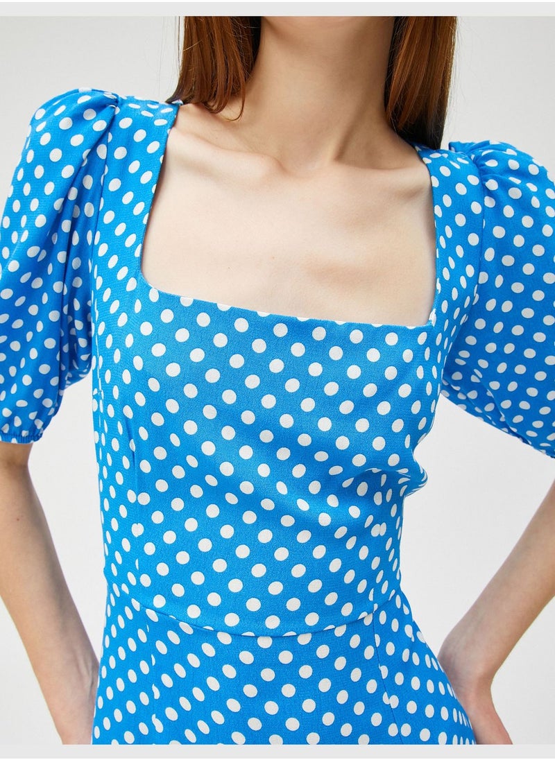 KOTON Midi Polka Dotted Square Neck Puff Sleeve Dress  - Image 5