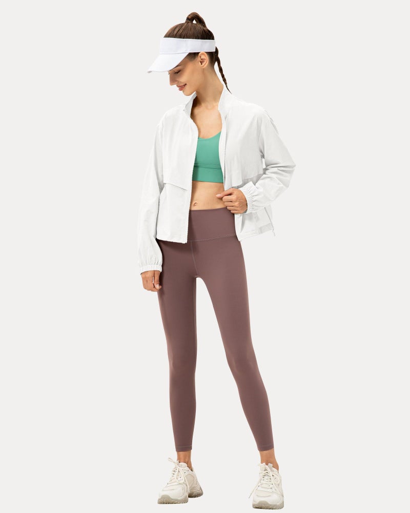 Locachy Women's Lightweight Zip Up Athletic Jacket Stand Collar Windproof Sun Protection Workout Outdoor Jacket White S - Image 5