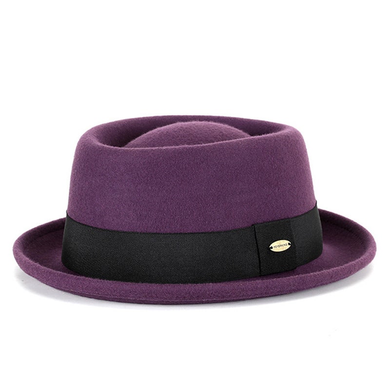 Men'S And Women'S Fashion Ribbon Curled Wool Top Hat Bump Top British Vintage Gentleman'S Hat Warm Felt Hat - Image 1
