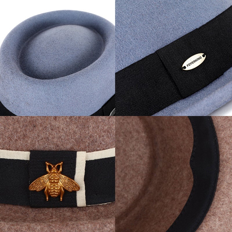 Men'S And Women'S Fashion Ribbon Curled Wool Top Hat Bump Top British Vintage Gentleman'S Hat Warm Felt Hat - Image 5