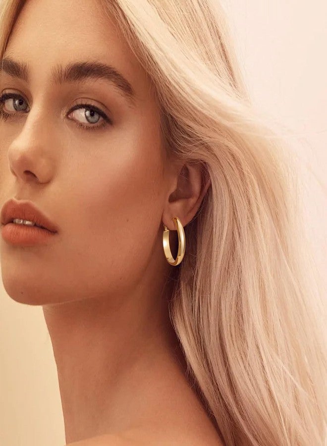 Gacimy 14K Gold Plated Hoop Earrings for Women, 14k Real Gold Plated with 925 Sterling Silver Post, Hypoallergenic Lightweight Thick Hoops Earrings for Women Trendy, 20MM, Brass, No Gemstone - Image 5