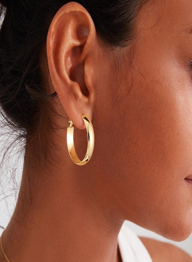 Gacimy 14K Gold Plated Hoop Earrings for Women, 14k Real Gold Plated with 925 Sterling Silver Post, Hypoallergenic Lightweight Thick Hoops Earrings for Women Trendy, 20MM, Brass, No Gemstone - Image 3