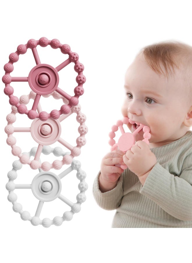 3-Piece Ring Teething Toys for Babies, Baby Necessities, Silicone Teething Rings Suitable for 6-Month-Old Babies,Infant Teething Toys for 6-12 Months, 12-24 Months, Baby Teething Relief, Purple, Pink, White - Image 1