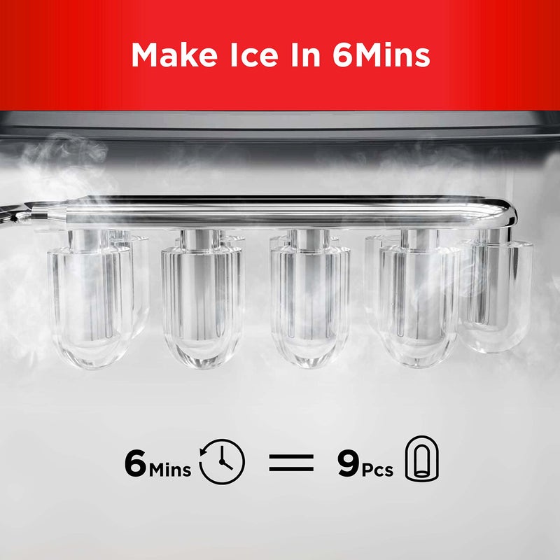 Silonn Ice Makers Countertop, 9 Cubes Ready in 6 Mins, 26lbs in 24Hrs, Self-Cleaning Ice Machine with Ice Scoop and Basket, 2 Sizes of Bullet Ice for Home Kitchen Office Bar Party, Red - Image 3