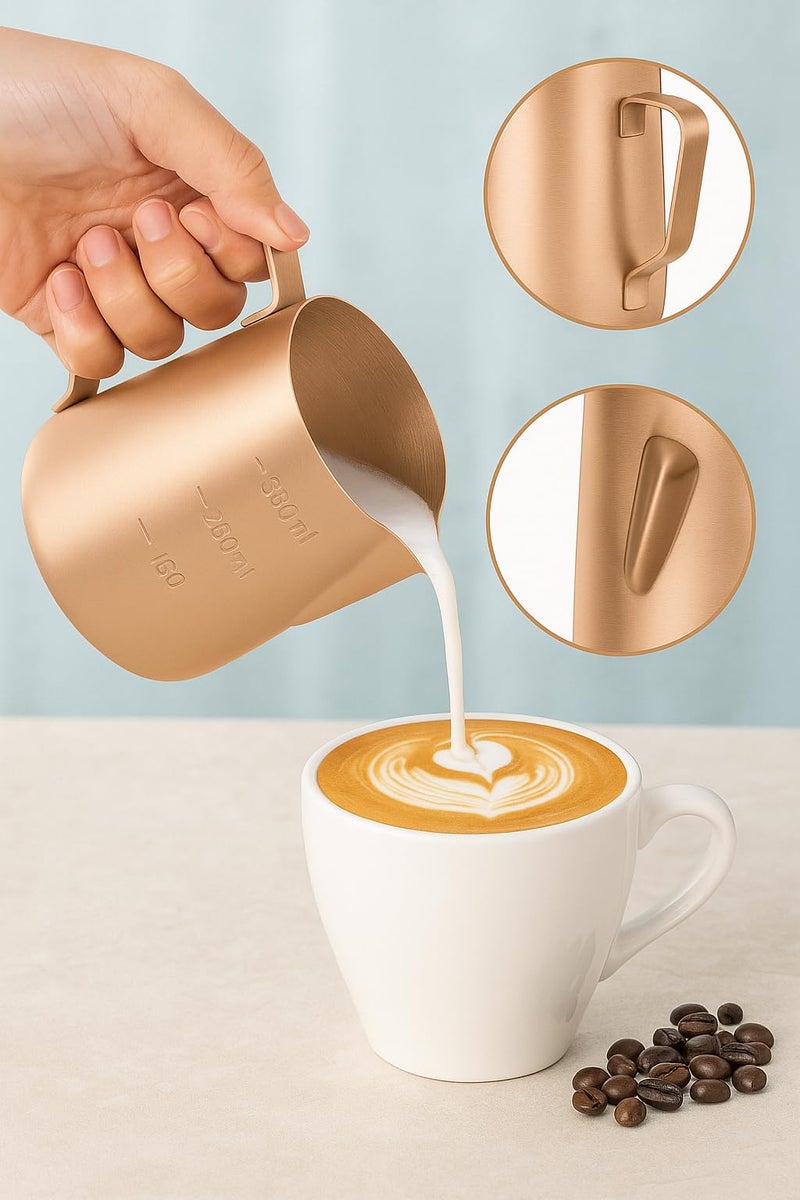 Light Copper Milk Frothing Pitcher, 350mlEspresso Steaming Pitchers Stainless Steel Milk Coffee Cappuccino Steam Pitchers Milk Jug Cup (Golden (Stainless Steel) - Image 3