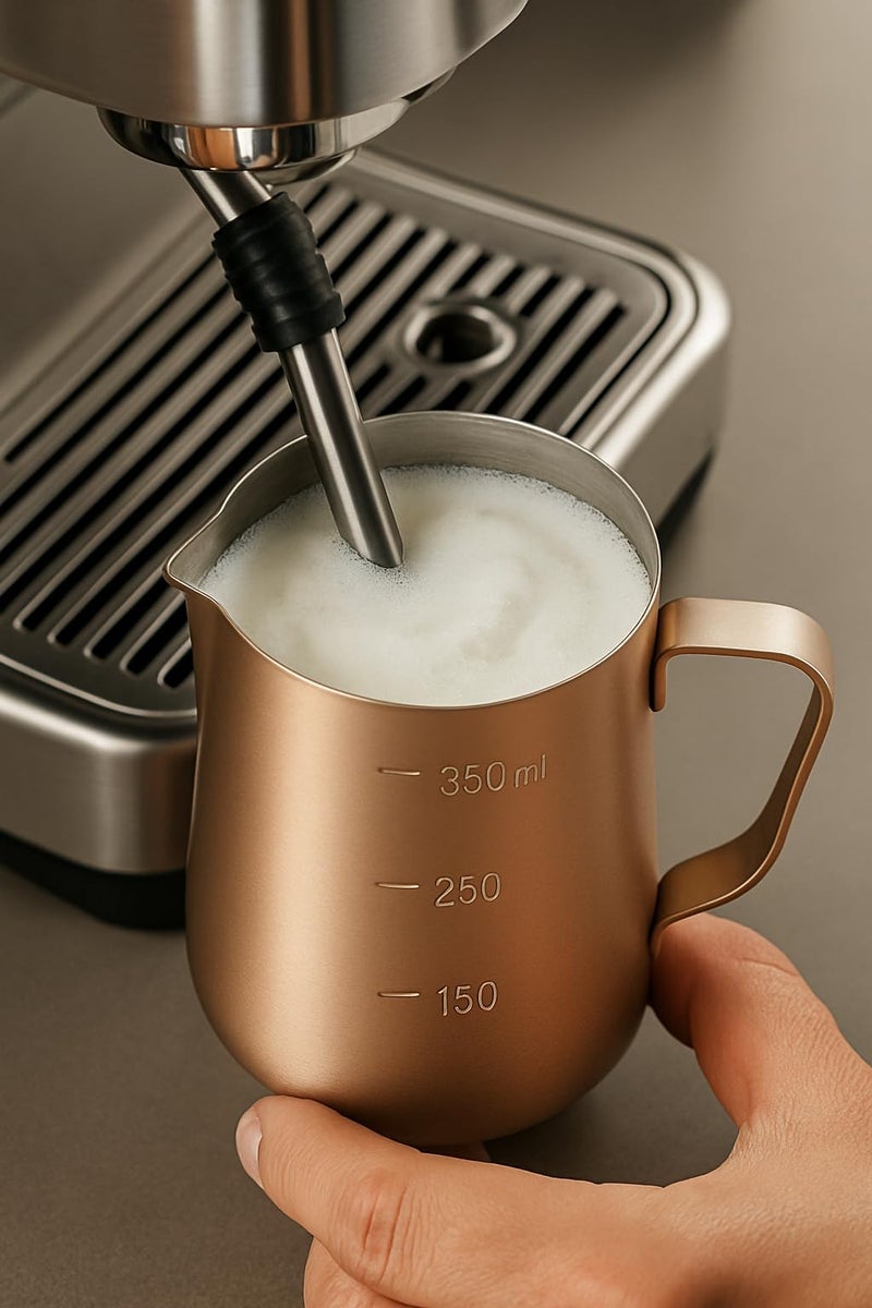 Light Copper Milk Frothing Pitcher, 350mlEspresso Steaming Pitchers Stainless Steel Milk Coffee Cappuccino Steam Pitchers Milk Jug Cup (Golden (Stainless Steel) - Image 2