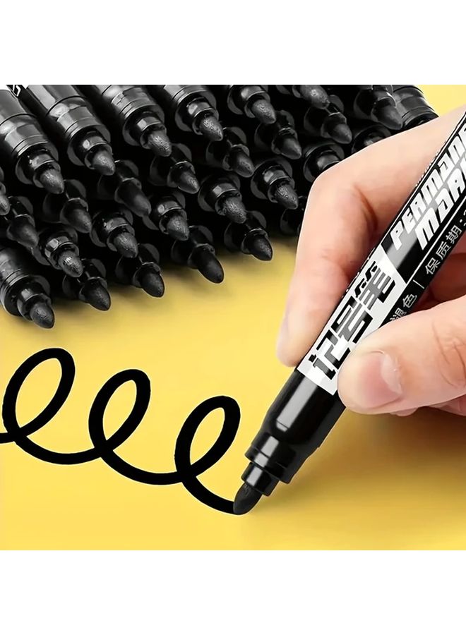 10pcs Permanent Markers Oil Based Quick Dry Black Waterproof 5.5 Inch for Art Office - Image 1