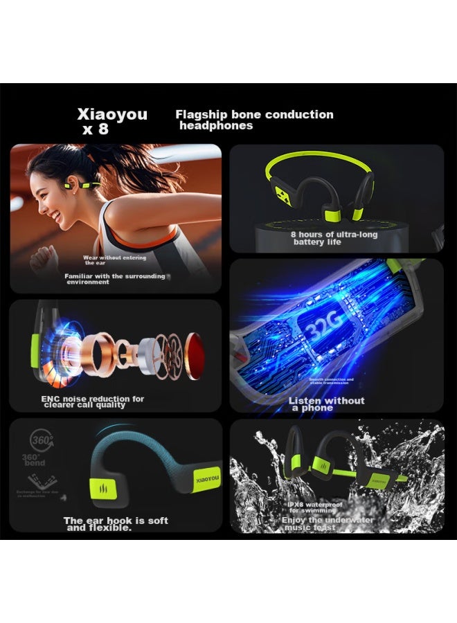 Xiaoyougu Bone Conduction X8 Bluetooth Headphones, Swimming Earphones, Running Noise-cancelling, 8-level Waterproof, Professional Sports Bone Conduction, Non-in And Ear-hook Style, With Built-in 32gb Memory - Image 5