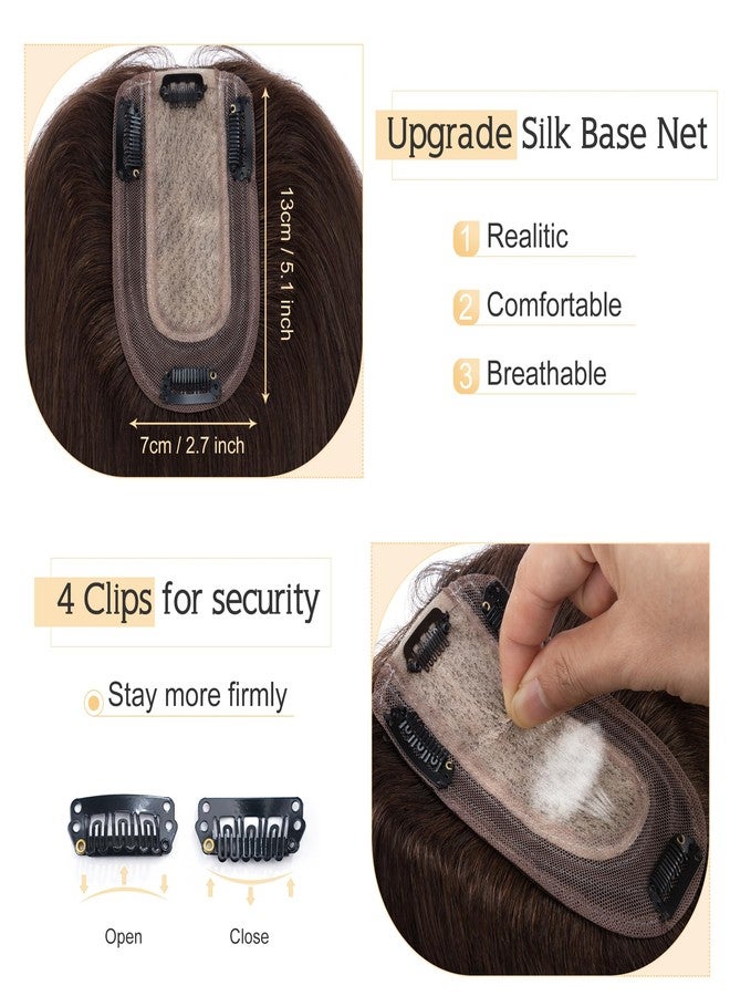 سيجو وصلات شعر سيجو من شعر بشري طبيعي للنساء ذوات الشعر الخفيف، 7 × 13 سم، قاعدة حريرية، شعر بشري طبيعي 100%، وصلات شعر بمشبك، طول 6 بوصات، بدون غرة، بني داكن - Image 4