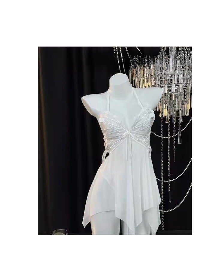 Lace Bow Ice Silk Suspender Underwear Pajamas - Image 1
