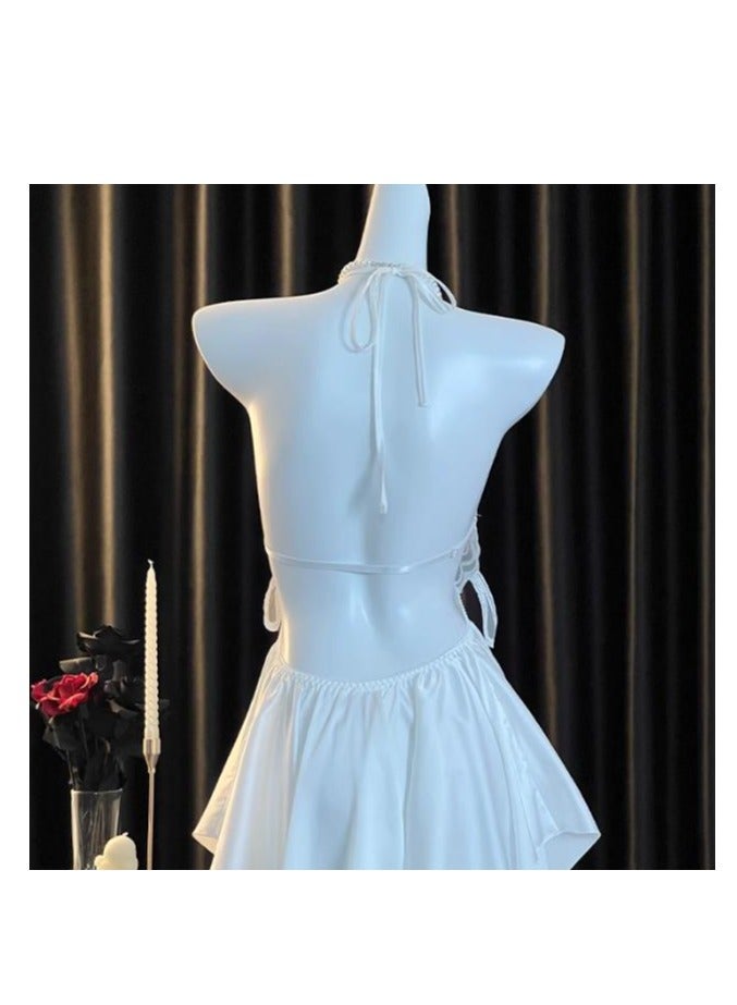 Lace Bow Ice Silk Suspender Underwear Pajamas - Image 4