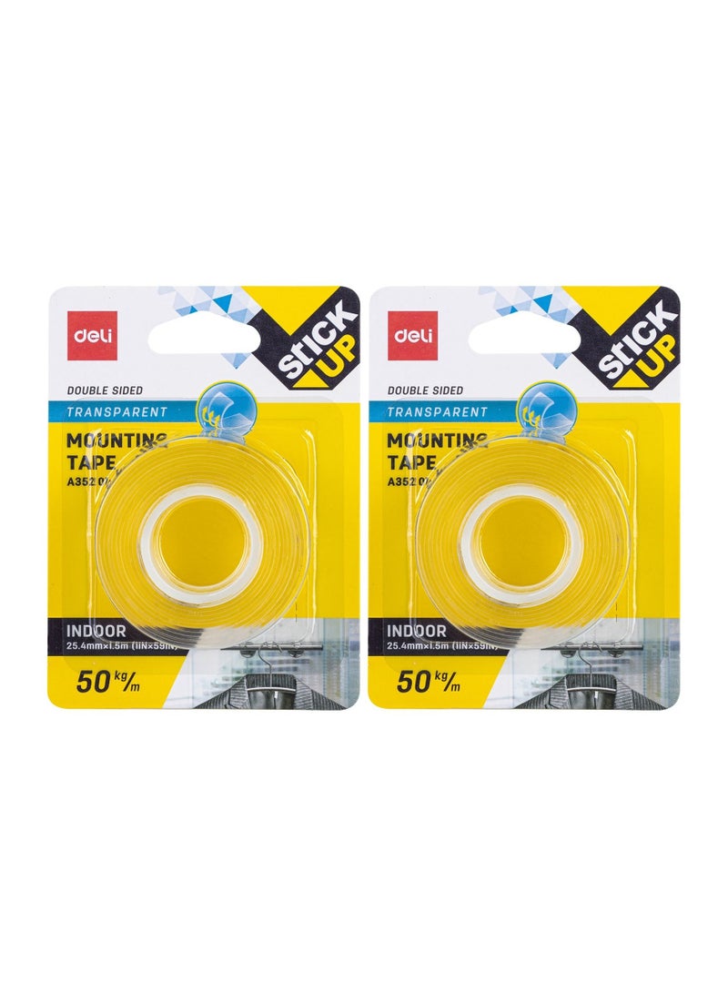 Deli 2-Piece Clear Mounting Tape Double Sided 1 Inch Width - Image 1
