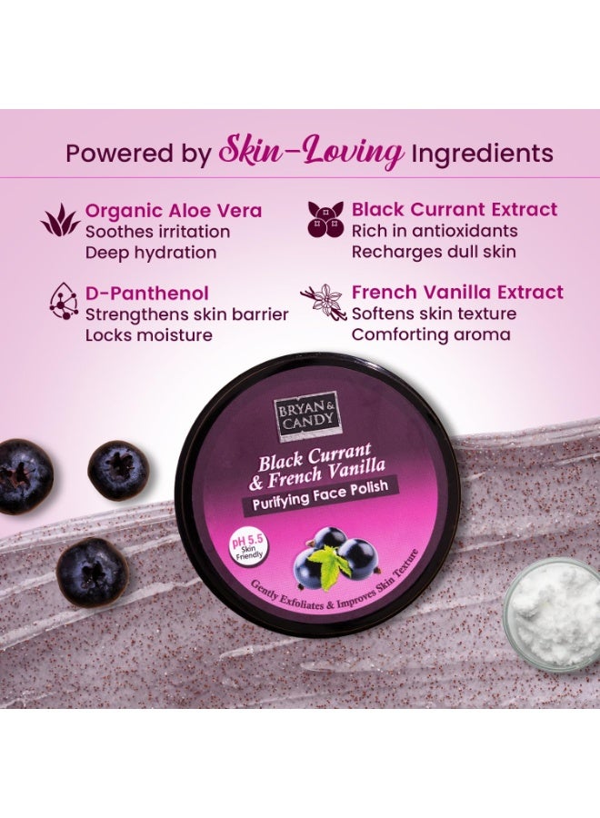 BRYAN & CANDY Black Currant & French Vanilla Purifying Face Polish, Gentle Exfoliating Scrub, All Skin Types, Paraben-Free, Natural Microbeads, 100g - Image 2