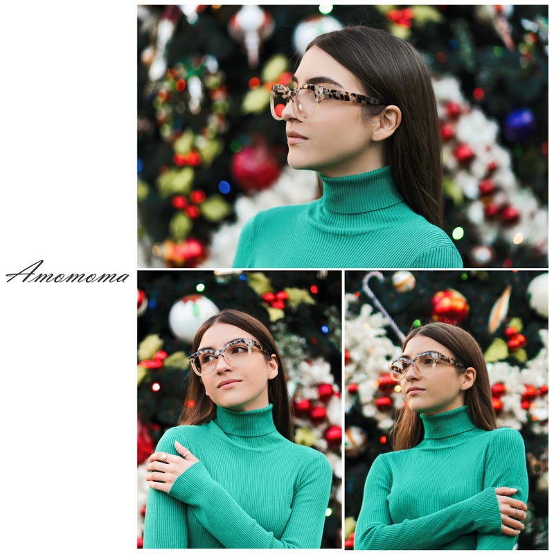 AMOMOMA نظارات قراءة عتيقة كبيرة الحجم للنساء AMOMOMA مع حجب الضوء الأزرق للكمبيوتر AM6003 بإطار رمادي صدفي وبيج حليبي 1.00 x - Image 2