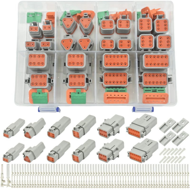 215 PCS Deutsch Connector Kit DT 2 3 4 6 8 12 Pin Connectors IP67 Waterproof Electrical Connectors Plug with 75 Pairs Size 16 Stamped Contacts for Car Truck Boat 2SETS 215PCS