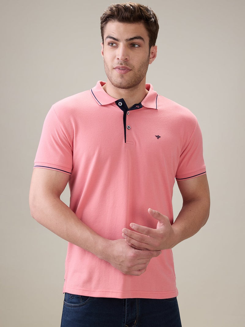 شعار العلامة التجارية السوليد تيشيرت بولو عادي القياس من نوع كورال - Image 1