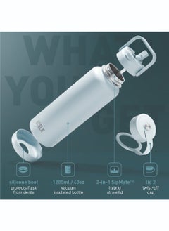 BEOLA 1200ml Vacuum Insulated Water Bottle, Double Wall Stainless Steel Thermos Bottle with wide mouth, 2 lids included, Hot Cold Water Flask, Large Sports Bottle with straw lid, 40oz (Ice Blue)  - Image 2