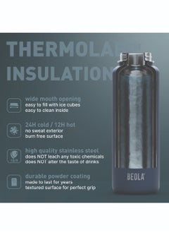 BEOLA 1200ml Vacuum Insulated Water Bottle, Double Wall Stainless Steel Thermos Bottle with wide mouth, 2 lids included, Hot Cold Water Flask, Large Sports Bottle with straw lid, 40oz (Ice Blue)  - Image 4