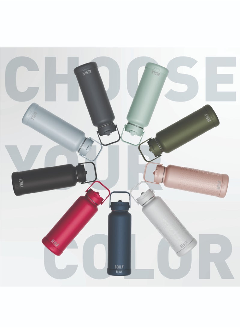 BEOLA 1200ml Vacuum Insulated Water Bottle, Double Wall Stainless Steel Thermos Bottle with wide mouth, 2 lids included, Hot Cold Water Flask, Large Sports Bottle with straw lid, 40oz (Ice Blue)  - Image 5