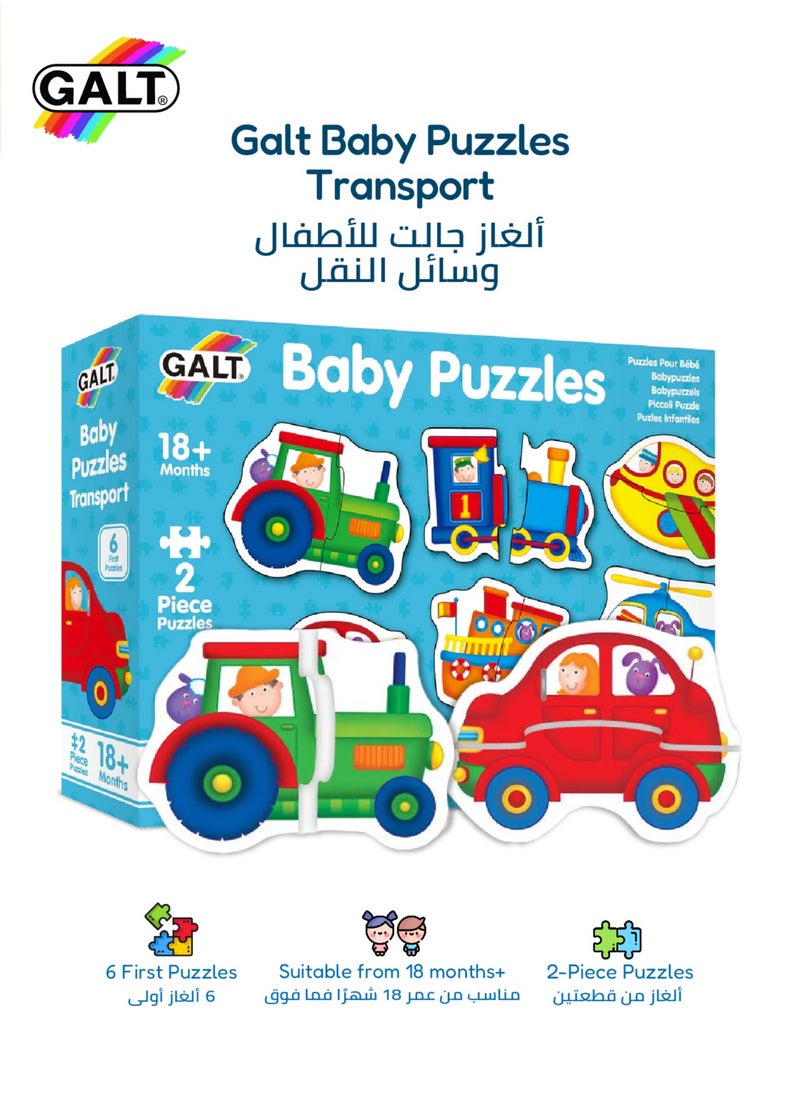 Galt Toys - Baby Puzzle - Transport | 6-Piece Toddler Puzzle Set | Chunky 2-Piece Puzzles | 18+ Months | Fun Transport-Themed Puzzle | Promotes Problem-Solving Skills | 23 x 5.2 x 17cm - Image 1