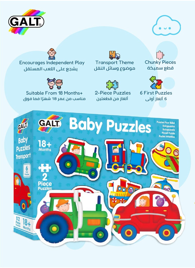 Galt Toys - Baby Puzzle - Transport | 6-Piece Toddler Puzzle Set | Chunky 2-Piece Puzzles | 18+ Months | Fun Transport-Themed Puzzle | Promotes Problem-Solving Skills | 23 x 5.2 x 17cm - Image 1