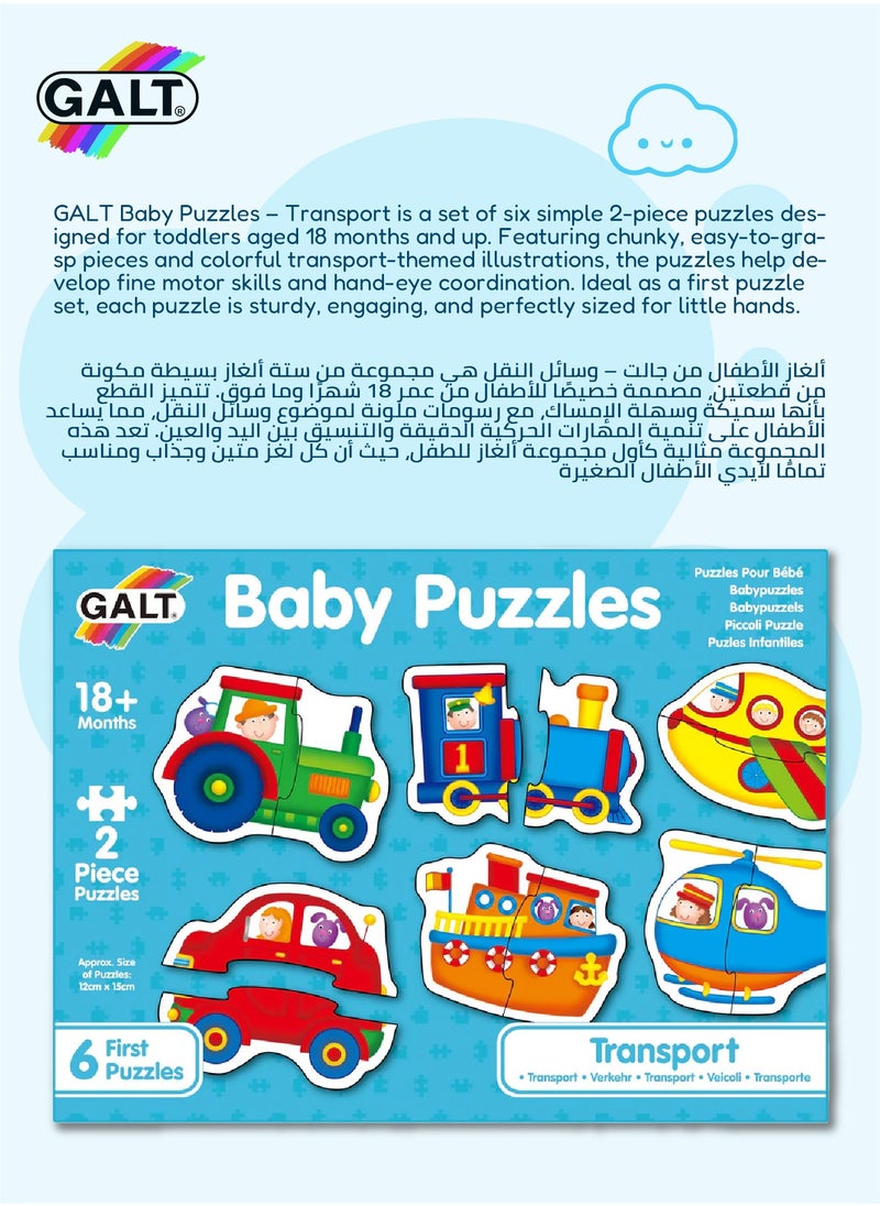 Galt Toys - Baby Puzzle - Transport | 6-Piece Toddler Puzzle Set | Chunky 2-Piece Puzzles | 18+ Months | Fun Transport-Themed Puzzle | Promotes Problem-Solving Skills | 23 x 5.2 x 17cm - Image 1