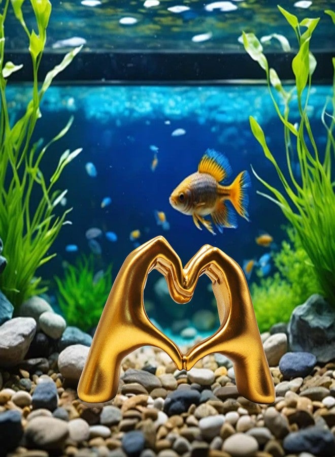 Oooct Fish Tank Heart Hands Sculpture Decor, Small Gold Resin Betta Fish Tank Ornament, Tank Aquarium Terrarium Decorative Accessories 2.8″ H - Image 1