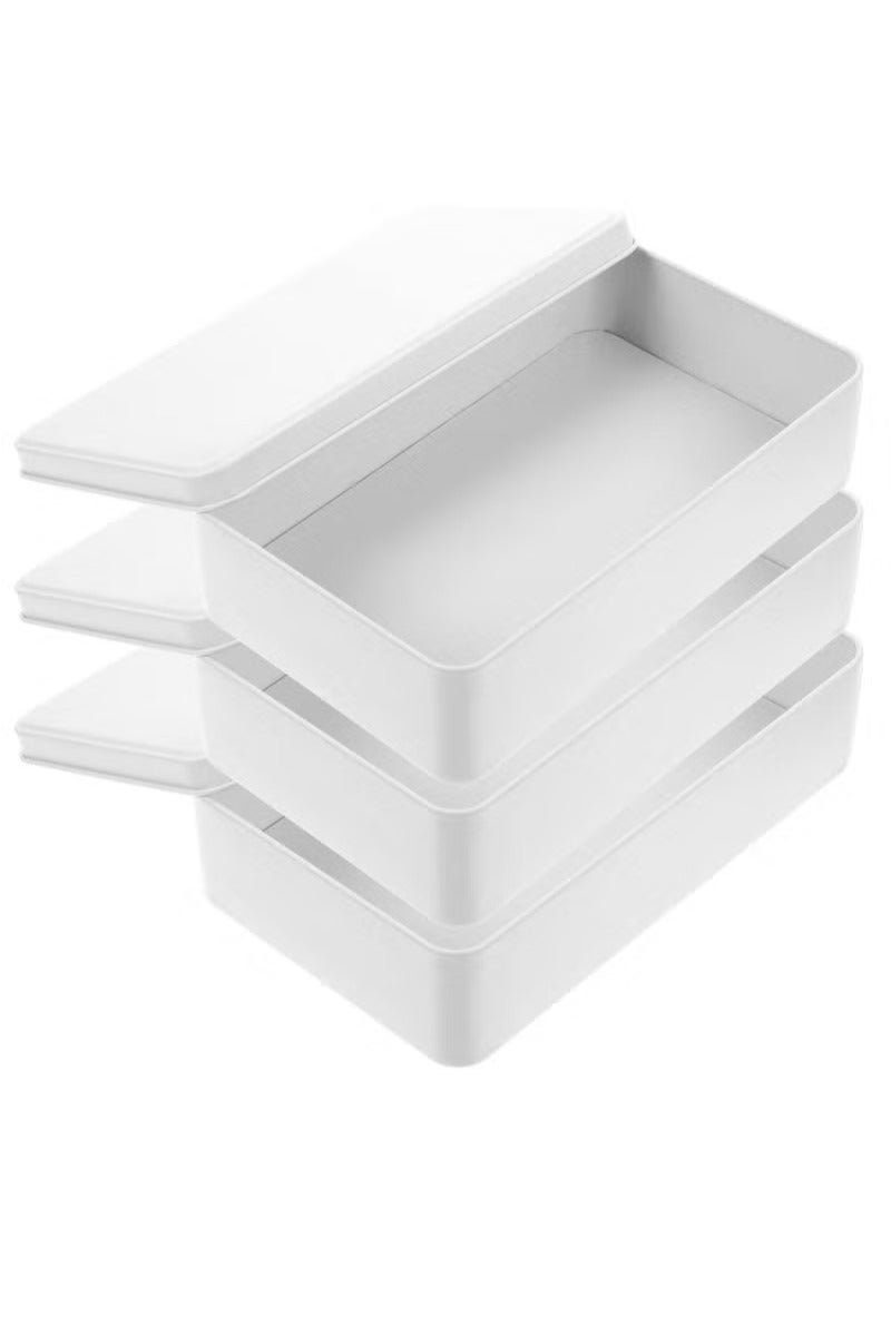 إكسفور علبة قصدير مستطيلة بيضاء من البسكويت ، 3 قطع حاويات معدنية فارغة من الصفيح مع أغطية حاملي مجوهرات حلوى صفيح صفيح بسكويت لهدايا هدايا صغيرة تفضل الحفلات مرطب الشفاه الحلوى البيضاء