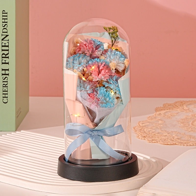 Rose Flower Lamp in Glass Dome with Preserved Flowers - Valentine's Day Gift for Couples, Teacher Appreciation, Home Decor - Image 1