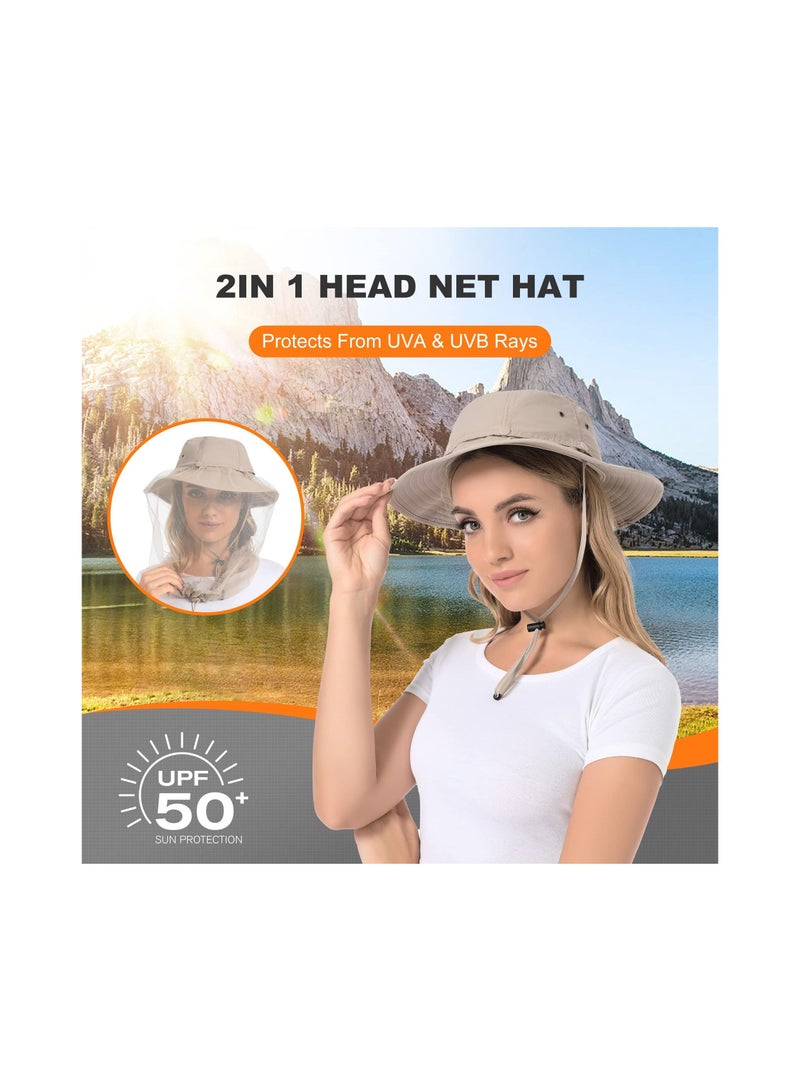 واي آند دي Head Net Hat for Women and Men Sun Protection Bucket Fishing with Hidden Netting Mesh Outdoor Beekeeping - Image 2