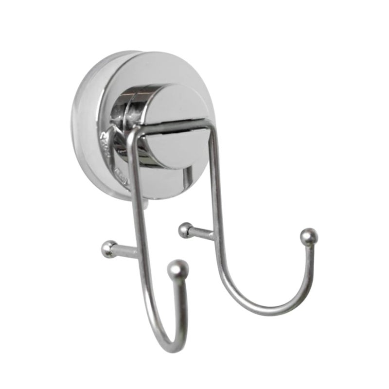 Stainless Steel Suction Cup Towel Rack Double Hooks No Drilling for Bathroom Kitchen - Image 2