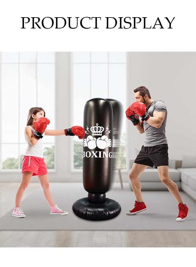DUNISO 1.6m Inflatable Fitness Boxing Pole, Boxing Bag, Striking Pole, Children's Fighting Practice Boxing Training Bag, Vertical Taekwondo Pole, Tumbler Bag, Suitable For Adult Children's Home Gym, Thickened Fighting Pole, Stress Relief Fitness Black - Image 4
