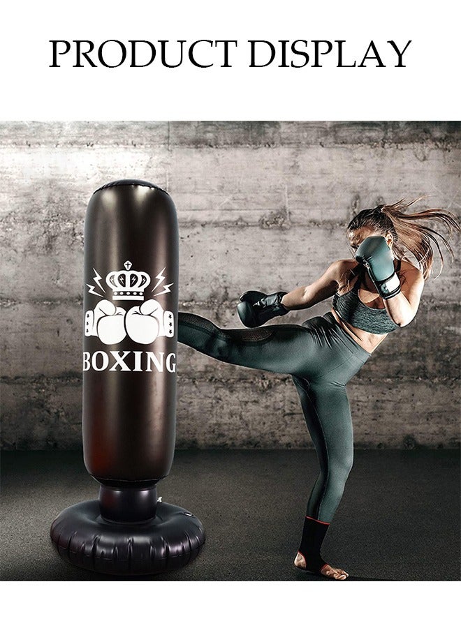 DUNISO 1.6m Inflatable Fitness Boxing Pole, Boxing Bag, Striking Pole, Children's Fighting Practice Boxing Training Bag, Vertical Taekwondo Pole, Tumbler Bag, Suitable For Adult Children's Home Gym, Thickened Fighting Pole, Stress Relief Fitness Black - Image 5