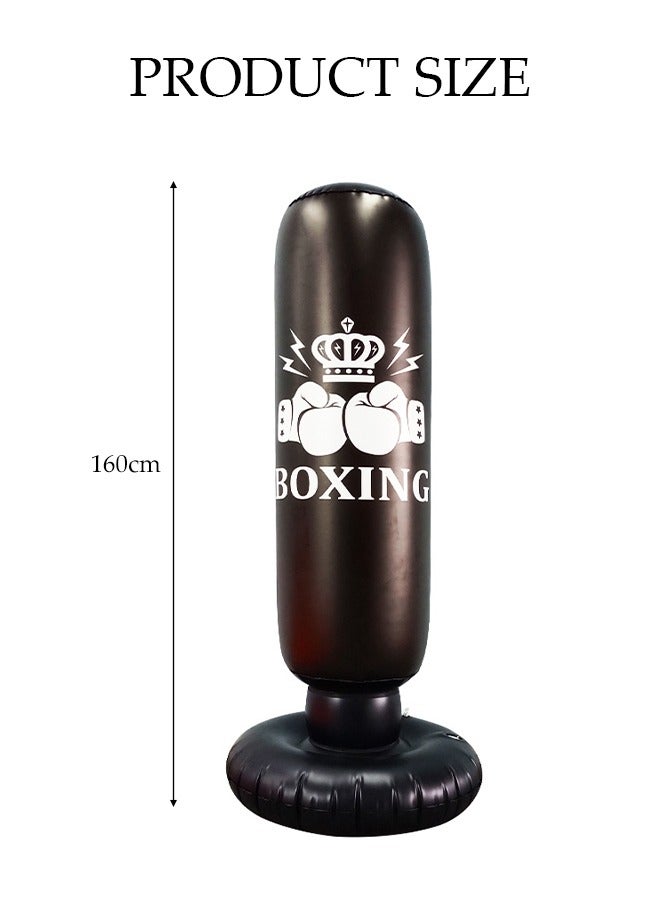 DUNISO 1.6m Inflatable Fitness Boxing Pole, Boxing Bag, Striking Pole, Children's Fighting Practice Boxing Training Bag, Vertical Taekwondo Pole, Tumbler Bag, Suitable For Adult Children's Home Gym, Thickened Fighting Pole, Stress Relief Fitness Black - Image 2