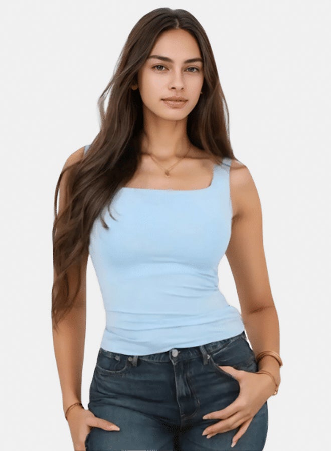 lavex, Women  looks Square Neck Top Baby Blue Color