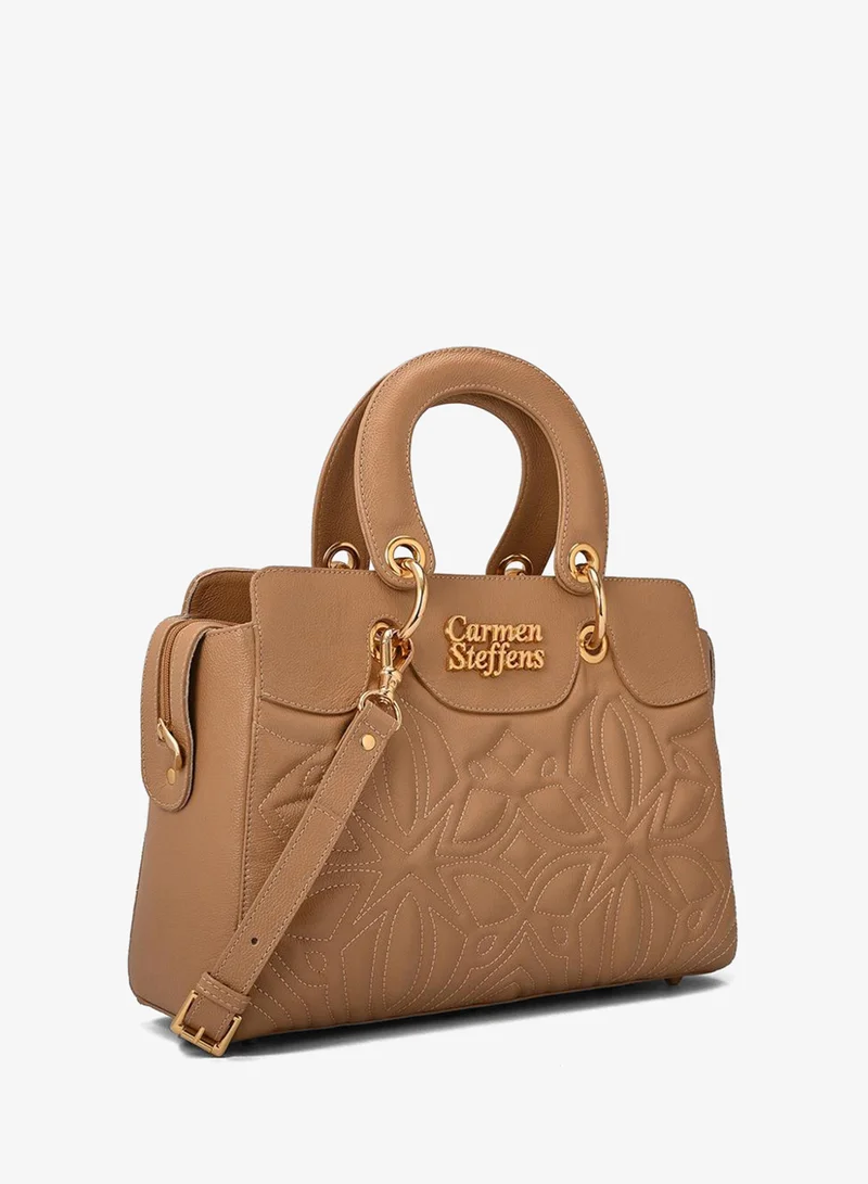 Beige Camel Leather Bag with Quilting