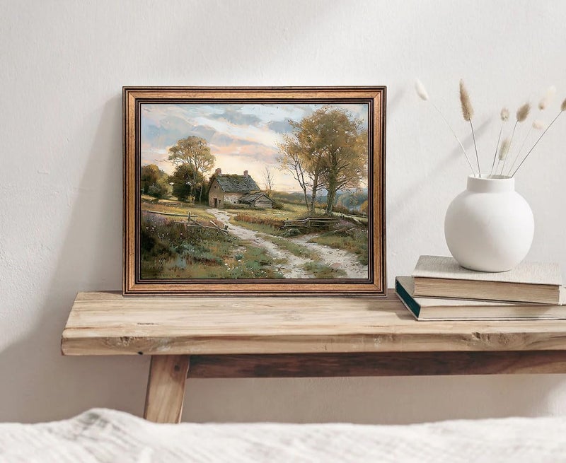Yeechine Gold Framed Vintage Wall Art Countryside Cottage Landscape Canvas Wall Art Print Kitchen Living Room Wall Decor (rural trail, 16" L x 12" W) - Image 2