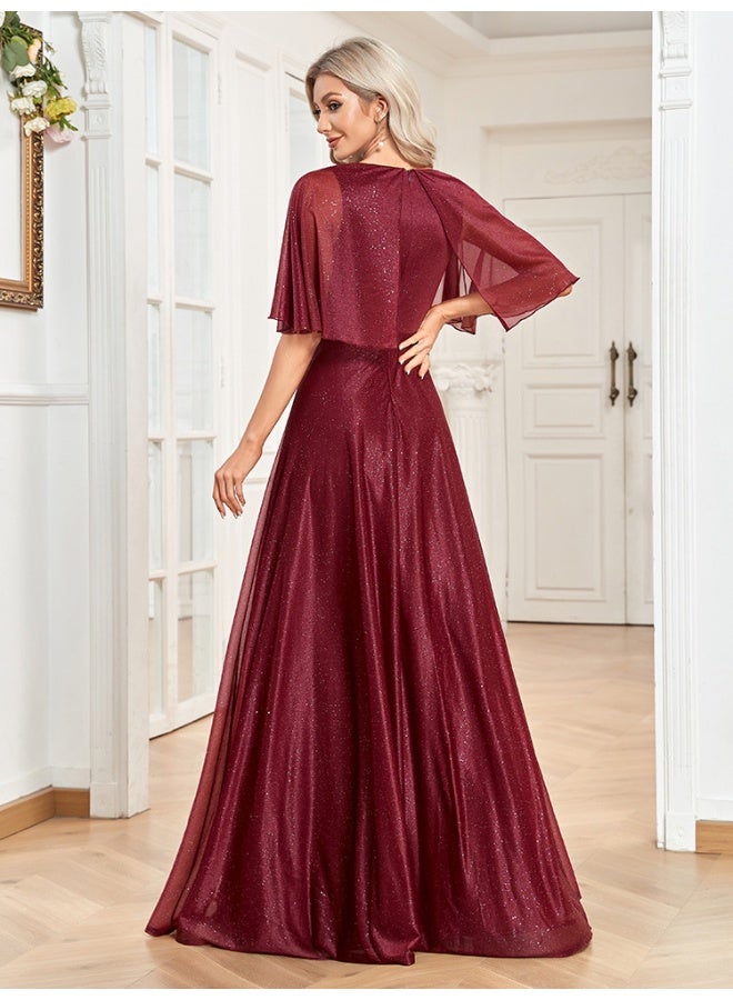 Madam Uniq V-Neck A-Line Batwing Sleeve Fishtail Dress - Flattering Fit - Image 4