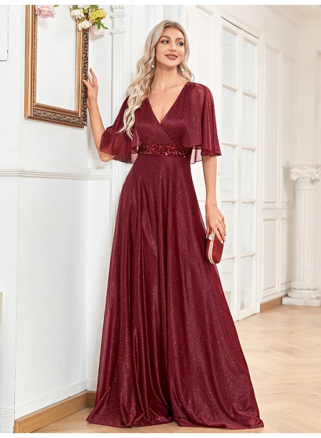 Madam Uniq V-Neck A-Line Batwing Sleeve Fishtail Dress - Flattering Fit - Image 2
