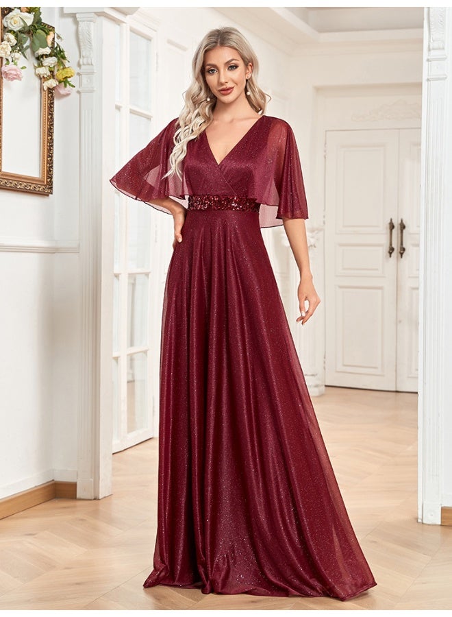 Madam Uniq V-Neck A-Line Batwing Sleeve Fishtail Dress - Flattering Fit - Image 3